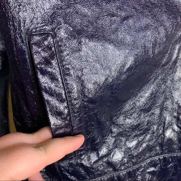 Alice + Olivia Navy Blue Vegan Leather Moto Jacket size Small - Picture 2 of 8